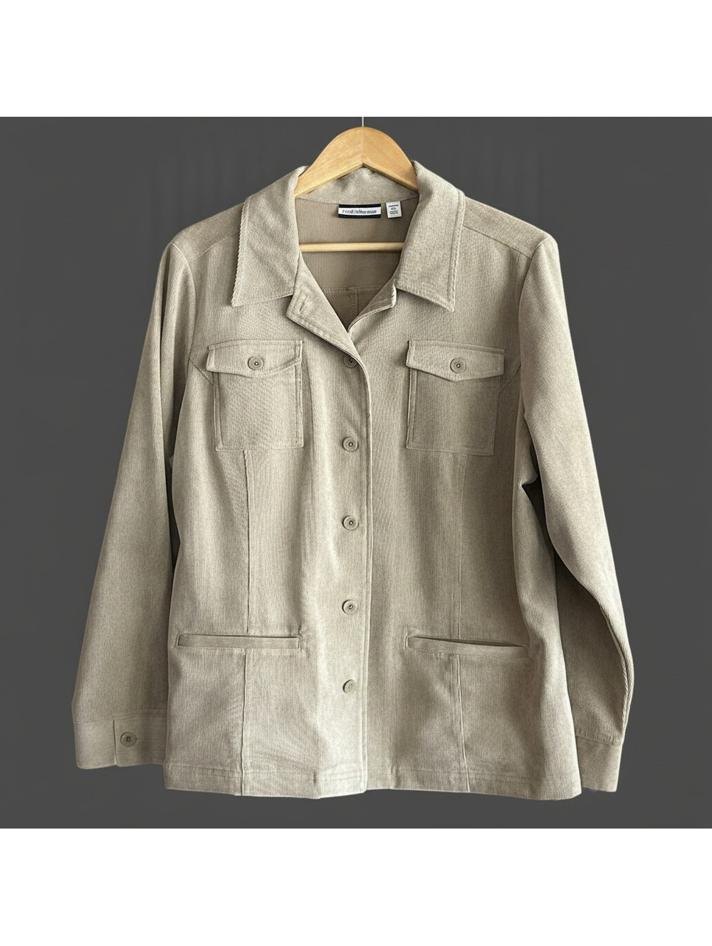 Croft & Barrow Womens Minimalist Corduroy Jacket Sz XL Beige Academia Neutral